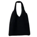 Schwarze Strick-Totetasche, lässige Umhängetasche, große Damen-Stofftasche aus Strickmaterial. - Schwarz