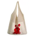 Gestrickte Hasen-Tragetasche Umhängetasche, retro lässige gewebte Handtasche mit rotem Hasen. - Aprikose Und Rot