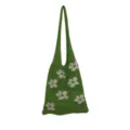 Green knitted floral crochet tote bag casual hollow shoulder bag for women daily fashion - Light Green