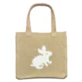Gebreide shopper voor dames met schattig wit konijnenpatroon, casual kaki schoudertas - Broken Wit