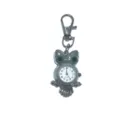 Cute owl pocket watch quartz metallic key chain watch with green eyes and white dial. - D0158 Silver with Green Eyes