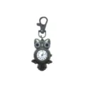 Vintage bronze owl pocket watch with quartz movement and clasp hook for students. - D0158 Antique Bronze with White Eyes