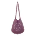 Lila gestrickte Umhängetasche mit Smiley-Gesicht-Muster lässige Strick-Tragetasche - Violett