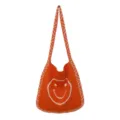 Orangefarbene Strick-Umhängetasche mit süßem weißen Smiley-Muster, lässige Tasche für Damen im Alltag. - Orange