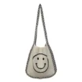 Gestreickte Umhaengetasche Laessige Tote Tasche Schwarz Weiss Geometrischer Riemen Smiley - Aprikose