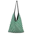 Borsa a tracolla in maglia a righe verdi e bianche, grande shopper casual dettaglio. - Bianco Verde