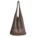 Braune Strick Lochmuster Schultertasche Freizeittasche Strand Netz Tasche für Damen. - Khaki