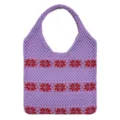 Violette gestrickte Hohl-Tragetasche mit rotem Schneeflockenmuster, lässige Schultertasche. - Lila
