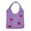 Lila Strick Shopper Tasche Detail mit roten Herzen und Sternen Muster für Damen Alltag. - Lila