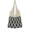 Schwarze weiße Strick Handtasche, elegante Schultertasche mit Muster im Hohlmuster Design. - Aprikose