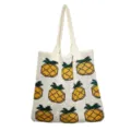 Knitted pineapple tote bag for women, large capacity retro casual shoulder bag style. - Apricot