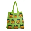Green knit pineapple tote bag stylish casual shoulder bag large capacity retro women handbag - Grass Green