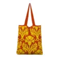 Retro orange gelbe gestreifte Blumen Strick-Tote-Bag, lässige Damen Schultertasche. - Orange