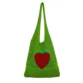 Grüne Strick Netztasche mit rotem Erdbeer Muster, retro hohle Umhängetasche für Damen. - Hellgrün