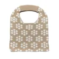 Gestrickte Shopper Handtasche für Damen, lässige Blümchen Druck Schultertasche mit Griff für Alltag. - Khaki
