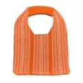 Orange white knitted tote bag geometric pattern shoulder bag casual women handbag - Orange