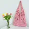 Rosa gestrickte Mesh Umhängetasche lässige gewebte Tasche hohle Shopper Tasche für Frauen - Gestrickter Hohlblatt-Stil (z274) / Rosa