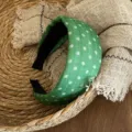 Green polka dot wide headband, cotton linen vintage hair hoop for women daily stylish look. - Green Polka Dot Thin Style