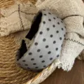 Grey polka dot wide cotton linen headband for women, stylish autumn winter hair accessory. - Gray Polka Dot Thin Style