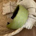 Green cotton linen polka dot wide headband, stylish daily hair accessory for women. - Light Green Polka Dot Thin Style