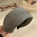 Grey herringbone wide fabric headband for women autumn winter daily hair accessory style - Space Gray Herringbone Style