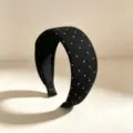 Black knit polka dot wide headband for women, stylish daily hair accessory, comfortable hair hoop. - Black Knitted Polka Dot Style