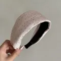 Pink polka dot wide headband, pleated fabric daily hair accessory for women stylish new. - Pink Satin Pleated Polka Dot Style