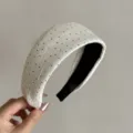 Chic white wide polka dot headband for women, stylish fabric hair hoop for daily wear and parties. - White Satin Pleated Polka Dot Style