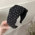 Black and white polka dot wide headband, pleated hair hoop for women's daily wear. - Black Pleated Polka Dot Wide Brim Style