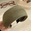 Green Tweed Wide Headband Retro Fabric Hair Hoop Autumn Winter Daily Fashion Women - Olive Green Style
