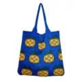 Blue knit tote bag with yellow pineapple pattern, stylish casual shoulder bag for women. - Blue