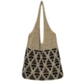Beige Schwarze Geknitterte Häkel Tasche Lässige Schultertasche Sommer Strand Handtasche - Khaki