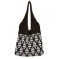 Braune weiße Strick Tote Bag, Beuteltasche mit Lochmuster, lässige modische Umhängetasche. - Kaffeebraun