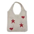 Beige geflochtene Mesh-Tasche mit roten Herz- und Sternmustern, lässige hohle Umhängetasche für Damen. - Aprikose