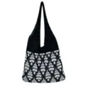 Schwarze und weiße Strick-Tasche, lässige Schultertasche mit schickem gewebtem Muster. - Schwarz