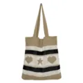 Gestrickte Damentasche modische gestreifte Umhängetasche lässige Strick Handtasche mit Stern. - Khaki