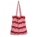 Gestreifte Strick Tasche Rosa Rot Shopper Umhängetasche Damen Bequeme Handtasche - Rosa