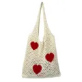 Stilvoller Strick Shopper mit roten Herzen lässige Netztasche für Damen und Sommer - Aprikose