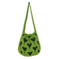Green Knit Heart Pattern Shoulder Bag Casual Tote Woven Handbag for Women - Grass Green