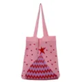 Rosa geflochtene Tragetasche mit Weihnachtsbaum Muster, lässige Damen Schultertasche Variante. - Rosa