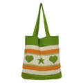 Grüne Strick-Tasche mit Streifenmuster, lässige Damen Schultertasche für den Alltag. - Grasgrün