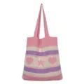Modische gestreifte Strick-Tragetasche für Damen, lässige Schultertasche mit Herzstern-Muster. - Rosa