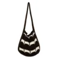 Braune weiße Strick Umhängetasche, lässige Stoff Tote Bag, modische Webmuster Tasche. - Kaffeebraun