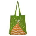 Grüne gestrickte Weihnachtsstern Muster Handtasche, lässige Damen Beuteltasche. - Grasgrün