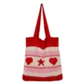 Rot rosa weiess gestrickte Damentasche Schultertasche mit Herz und Stern Muster Beutel. - Rot