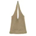 Freizeit Strick Shopper Tasche Beige Häkelmuster Schultertasche Sommer Strand Stil - Khaki