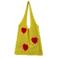 Gelbe gestrickte Netztasche mit roten Herzen, modische lässige Schultertasche für Damen. - Gelb
