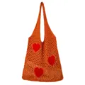 Oranger Strick-Shopper mit rotem Herz-Muster, lässige gehäkelte Schultertasche für die Freizeit. - Orange