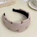 Korean style fashion wide fabric headband with cute cherry print for women daily wear hair accessories - Little Cherry Headband / Pink