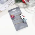 Weihnachten Haarklammern Set mit süßen Rentier, Schneeflocke und Geschenkbox Designs für Festtage. - Drei Haarnadeln Set / 3 Stück/Packung